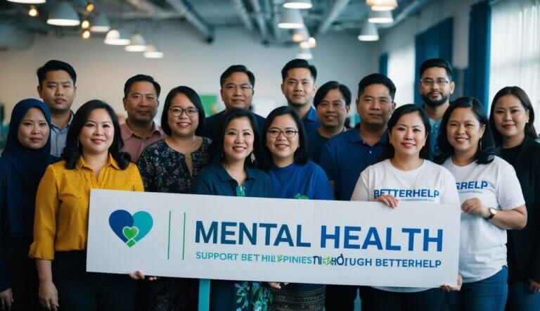 A diverse group of people in the Philippines seek mental health support through BetterHelp, showing unity and resilience