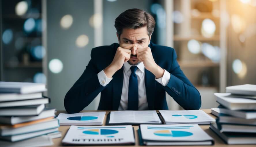 A person sits at a desk, surrounded by conflicting articles and studies. They furrow their brow, deep in thought, weighing the ethical implications of BetterHelp's services