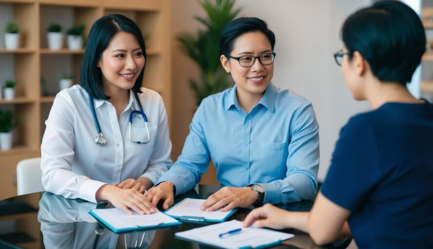 A therapist in Singapore guides a client through a CBT session, using worksheets and engaging in open dialogue to address their mental health concerns
