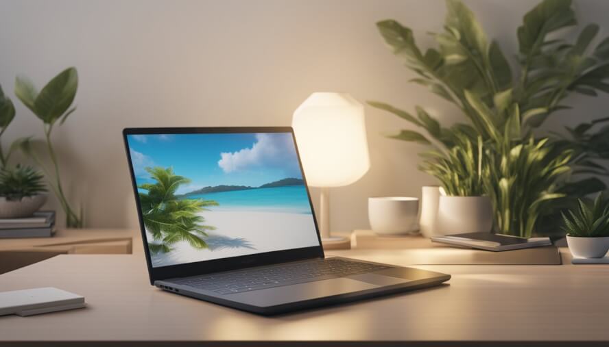 A laptop displaying "Online Therapy Guam" with various counseling options