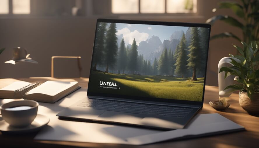 A laptop displaying an online therapy session, surrounded by a cozy and peaceful environment with a cup of tea and a notepad for notes