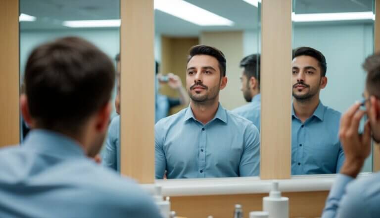 A man surrounded by mirrors, admiring his reflection while ignoring others' needs