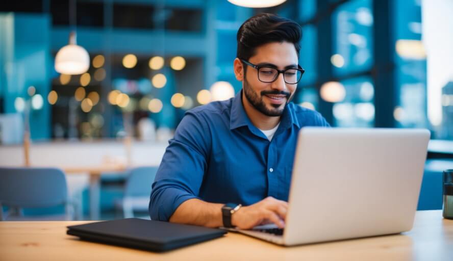 A person browsing a laptop, searching for an English-speaking therapist in Panama City on Psychology Today's online directory