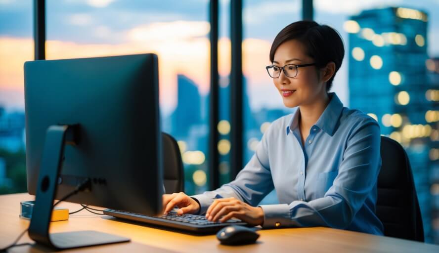 A person using a computer to search for an English-speaking therapist in Bangkok