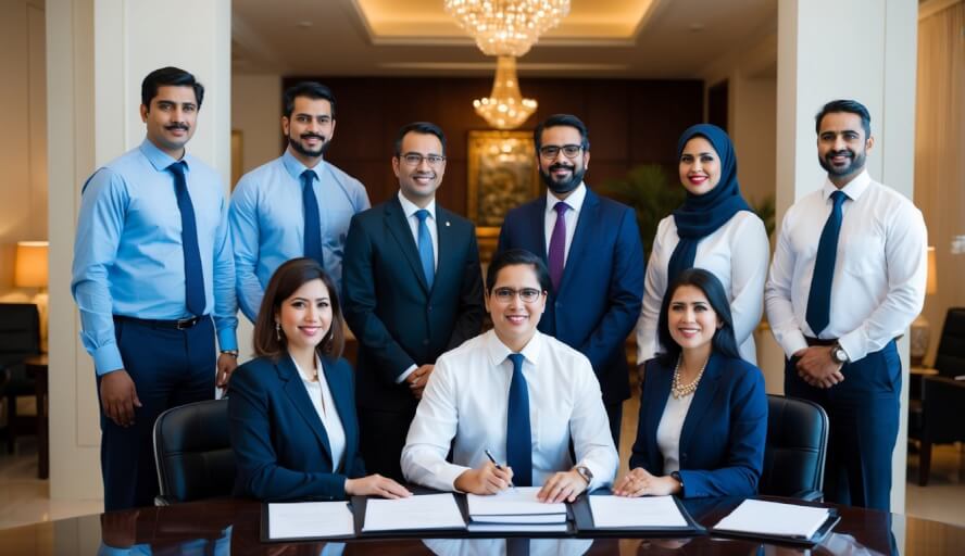 A group of professionals at an embassy seeking guidance on finding an English-speaking therapist in Dubai