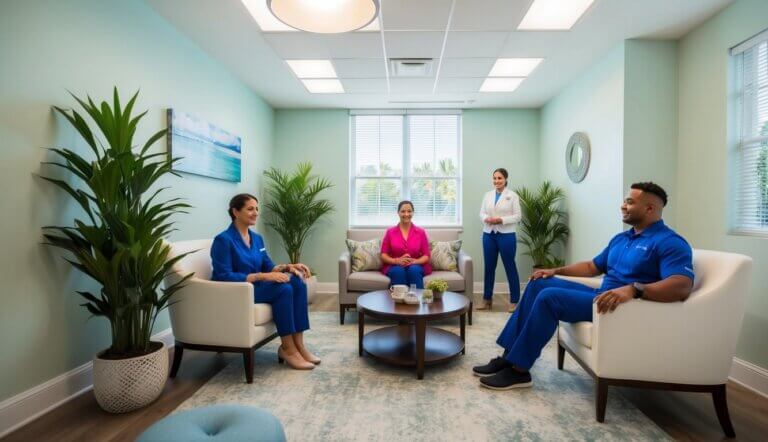 Therapists in Miami, FL, providing stress relief through counseling and relaxation techniques in a peaceful and inviting office setting