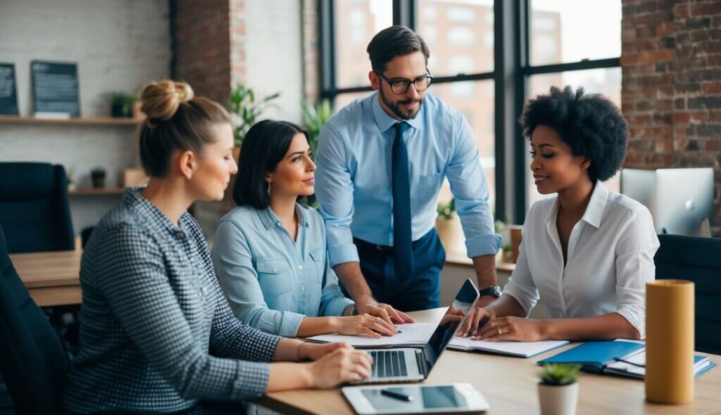Therapists in a cozy Detroit office, offering support and guidance to clients struggling with work-related stress